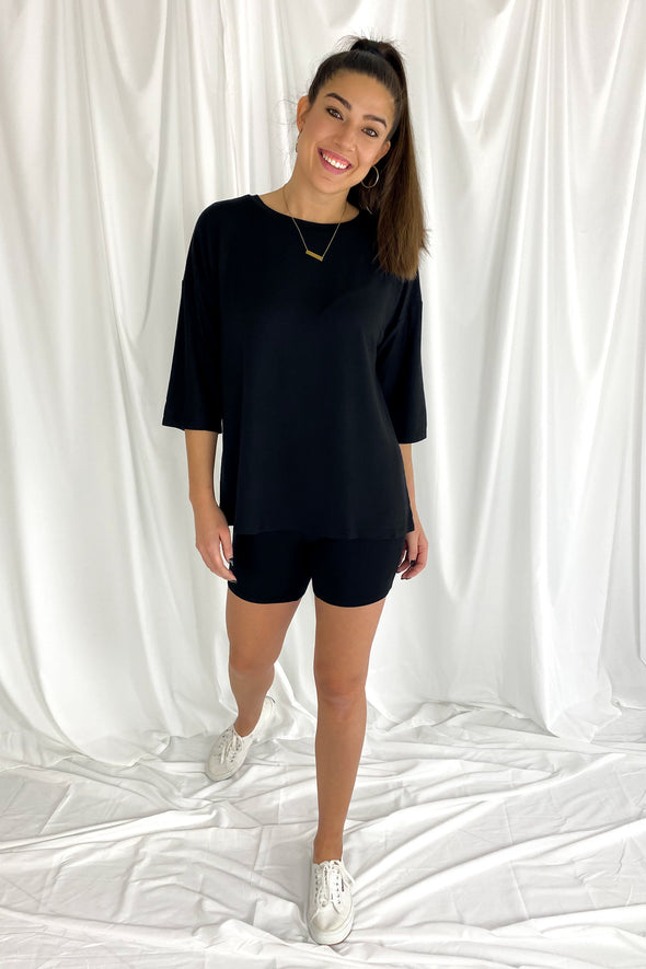 No Rules Boyfriend Tee and Biker Short Set | Black - We’re About That
