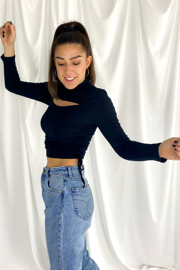 Into You Front Cut Out Crop Top | Black - We’re About That
