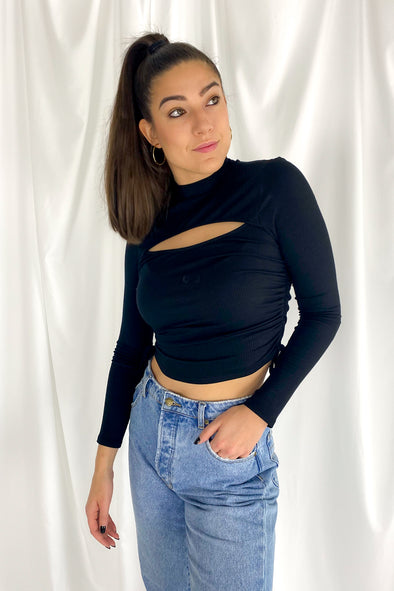 Into You Front Cut Out Crop Top | Black - We’re About That