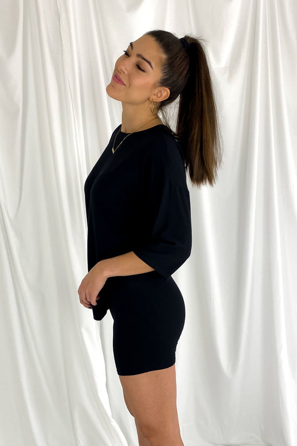 No Rules Boyfriend Tee and Biker Short Set | Black - We’re About That