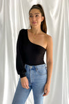 Look Back One Shoulder Long Sleeve Bodysuit | Black - We’re About That