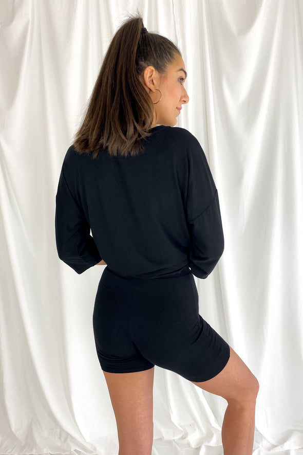 No Rules Boyfriend Tee and Biker Short Set | Black - We’re About That