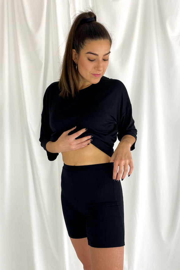 No Rules Boyfriend Tee and Biker Short Set | Black - We’re About That