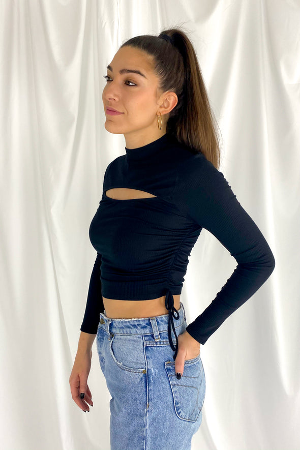 Into You Front Cut Out Crop Top | Black - We’re About That