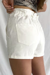 Sarah Denim Paperbag Shorts | White - We’re About That