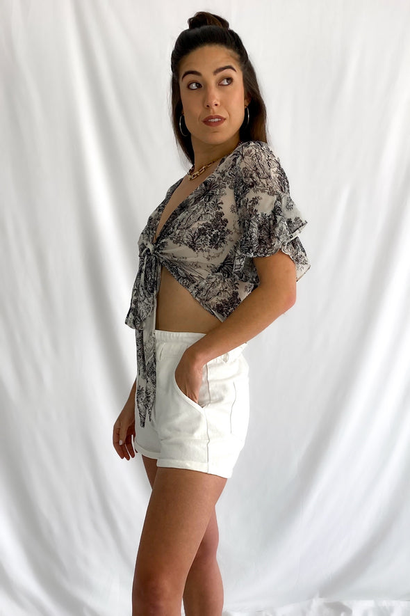 Sarah Denim Paperbag Shorts | White - We’re About That