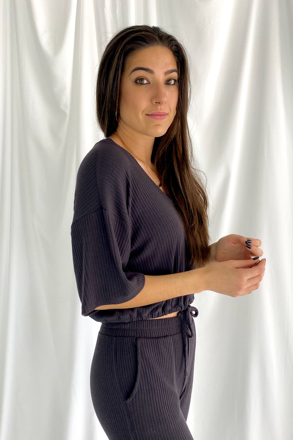 Be Cozy Ribbed Knit Set | Charcoal - We’re About That