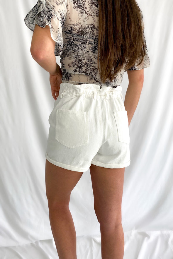 Sarah Denim Paperbag Shorts | White - We’re About That