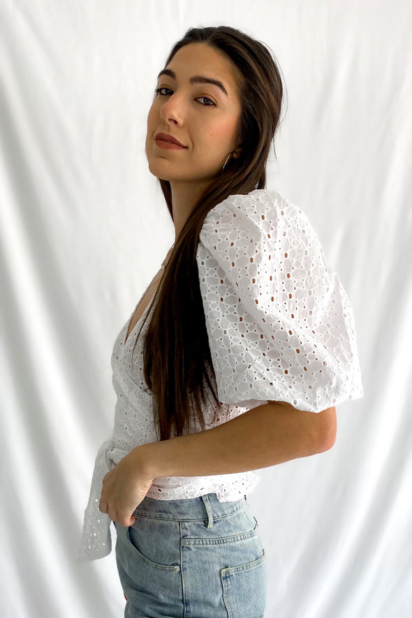 All Yours Eyelet Wrap Top | White - We’re About That
