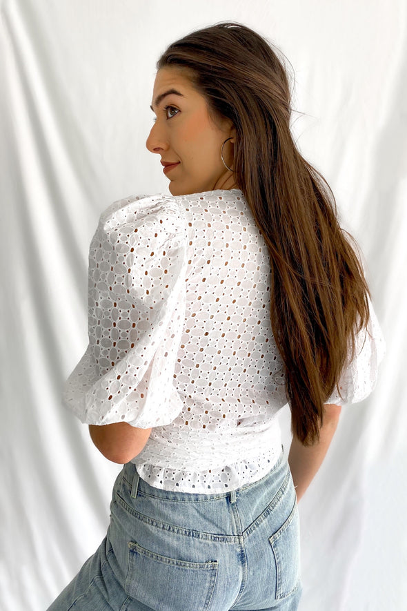All Yours Eyelet Wrap Top | White - We’re About That
