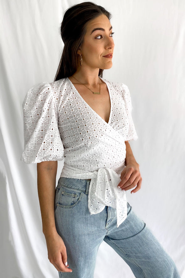 All Yours Eyelet Wrap Top | White - We’re About That