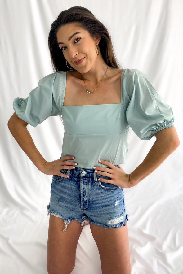 Cross Your Mind Open Back Top | Baby Blue - We’re About That