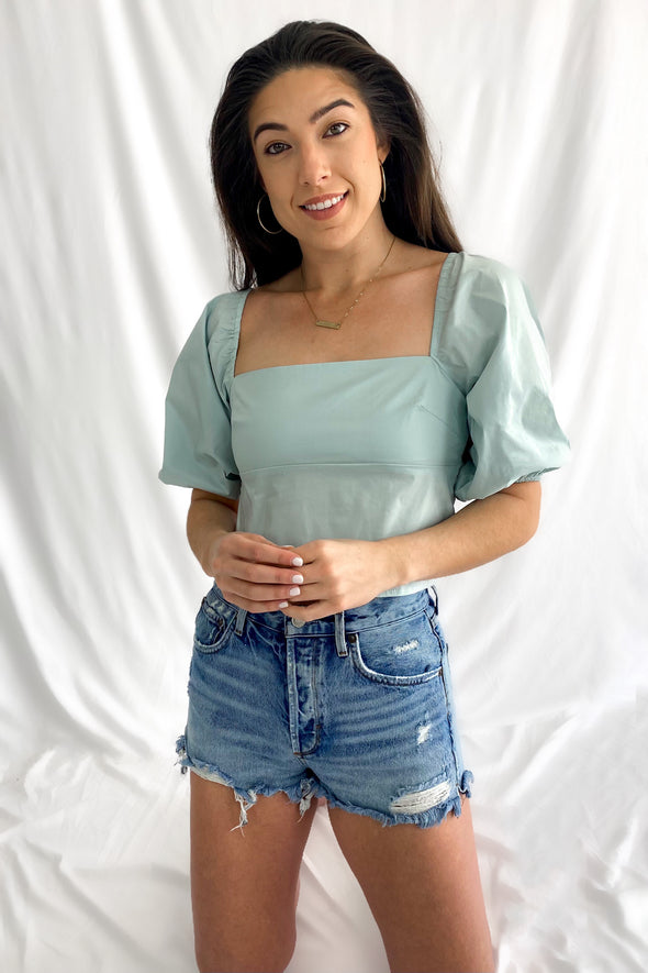 Cross Your Mind Open Back Top | Baby Blue - We’re About That