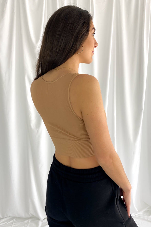 Sweet Thing V Neck Seamless Crop Top | Camel - We’re About That